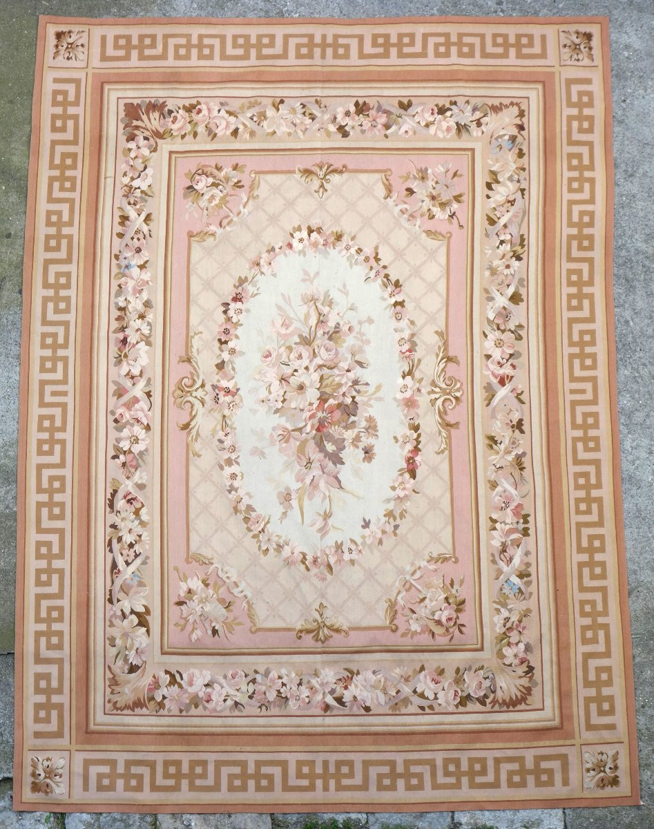 Grand tapis d'Aubusson de style Louis XVI, époque Napoléon III - 342cm x 250cm-photo-2