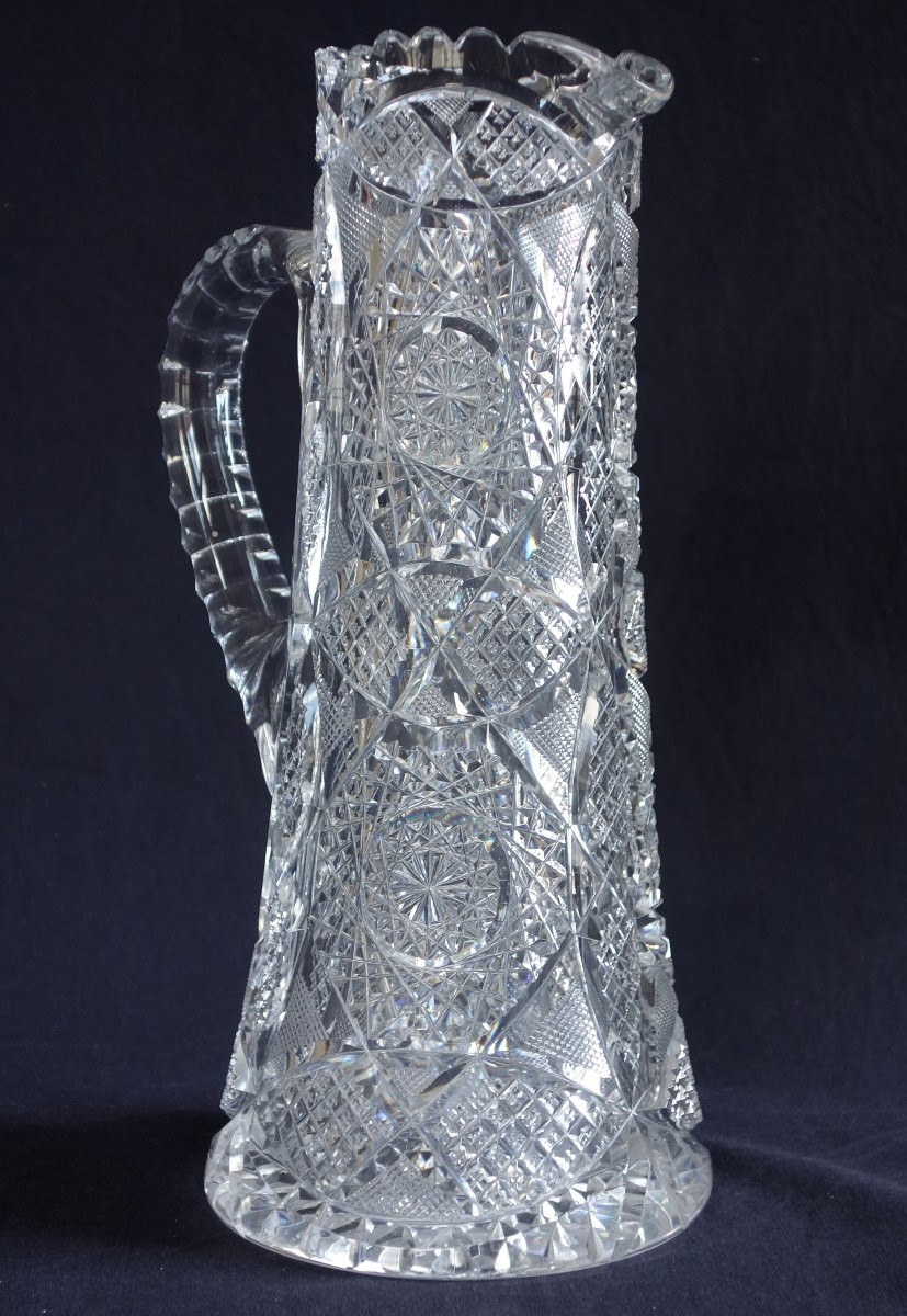 Canette, broc, carafe en cristal de Baccarat richement taillé vers 1900-photo-4