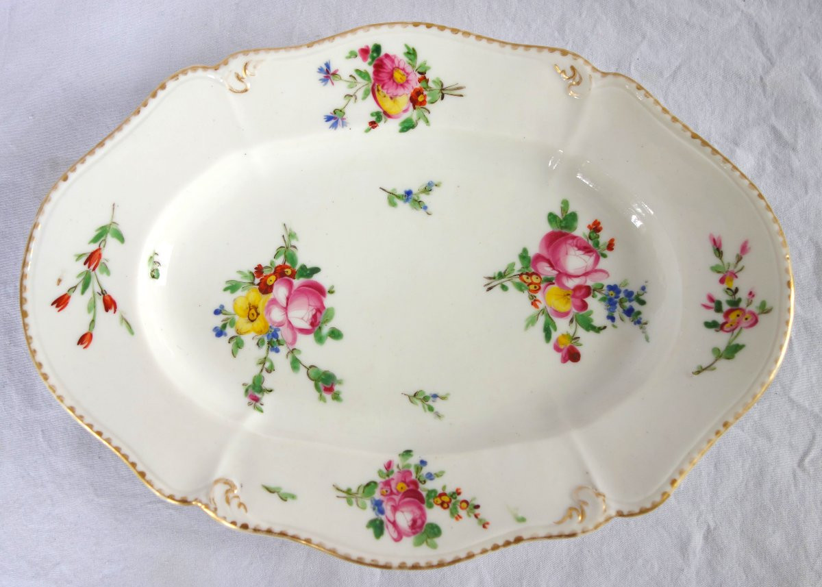 Manufacture De La Reine, Attributed To - 18th Century Porcelain Dish With Polychrome And Gold Floral Decoration-photo-4