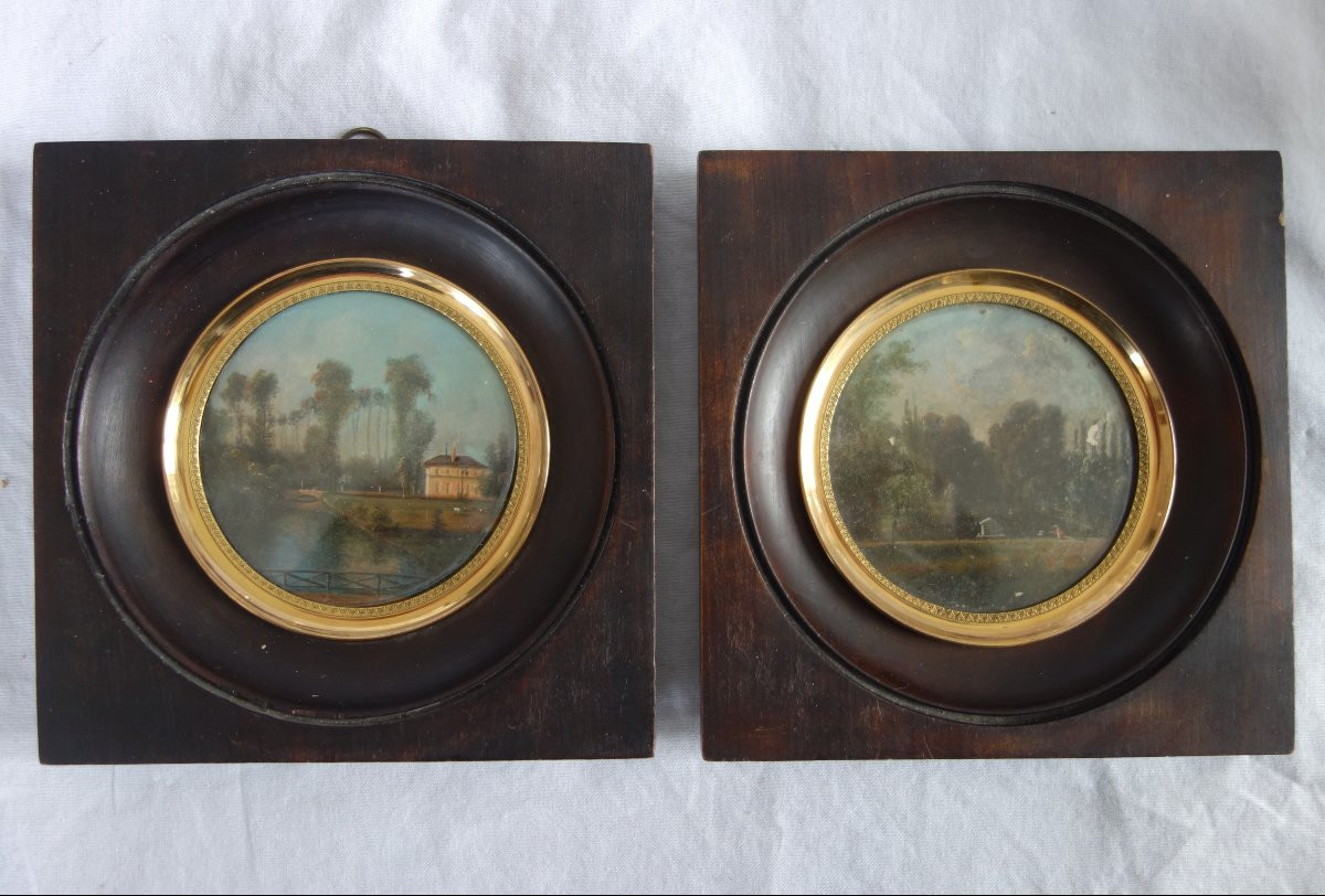 Pair Of Miniatures - Chateau And Its Park - Early 19th Century-photo-2