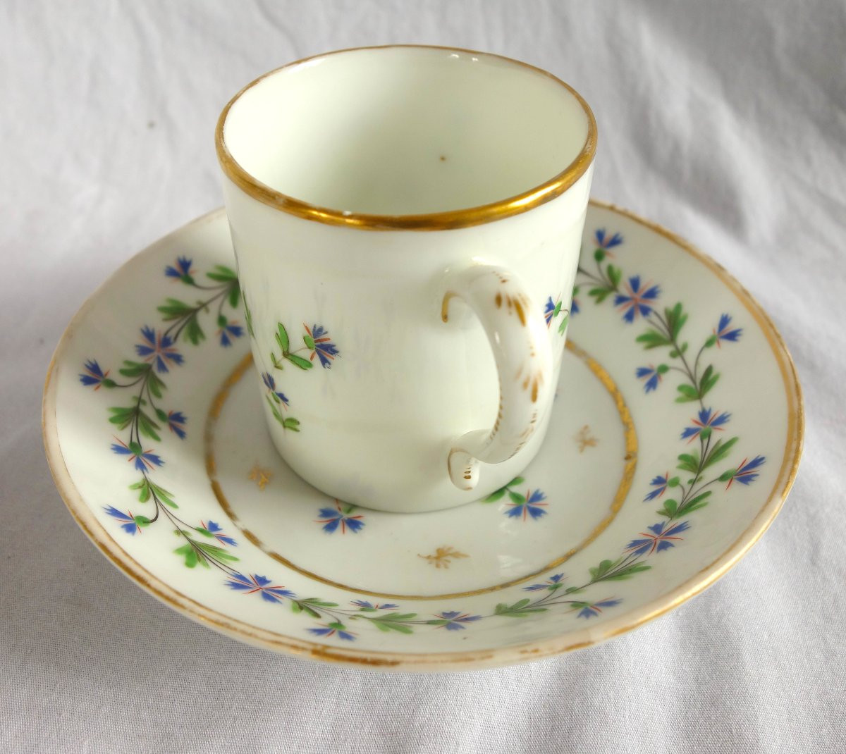 Manufacture de Locré, paire de Tasses à café litron en porcelaine, décor aux Barbeaux filets or-photo-3