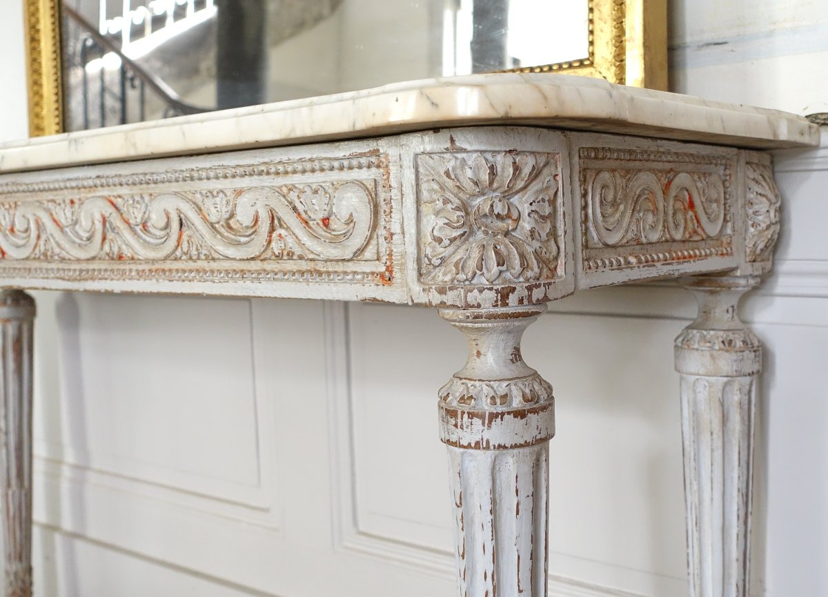 Louis XVI Period Vestibule Console Table, Patinated Wood And Marble-photo-3