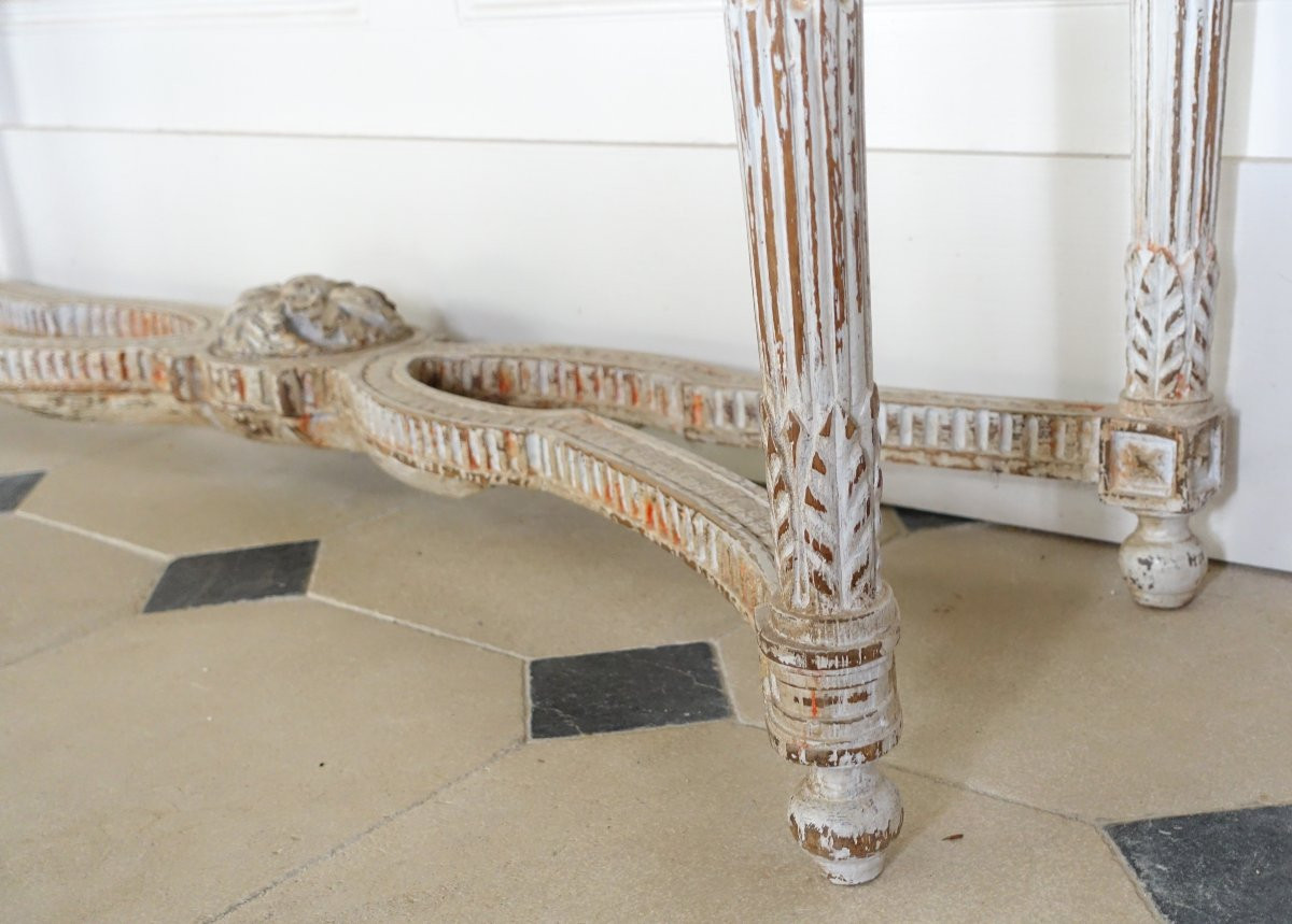 Louis XVI Period Vestibule Console Table, Patinated Wood And Marble-photo-4