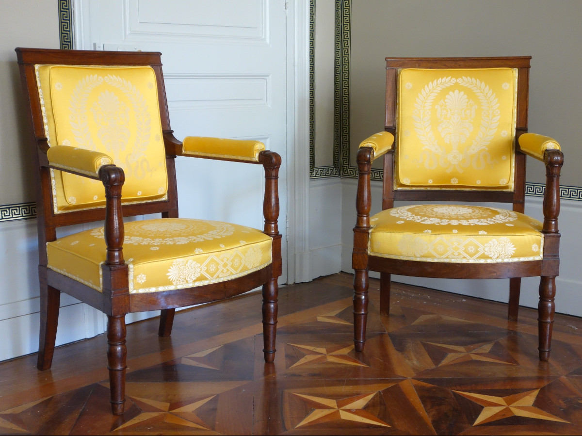 Jacob Desmalter - Pair Of Empire Period Mahogany Armchairs - Stamped.