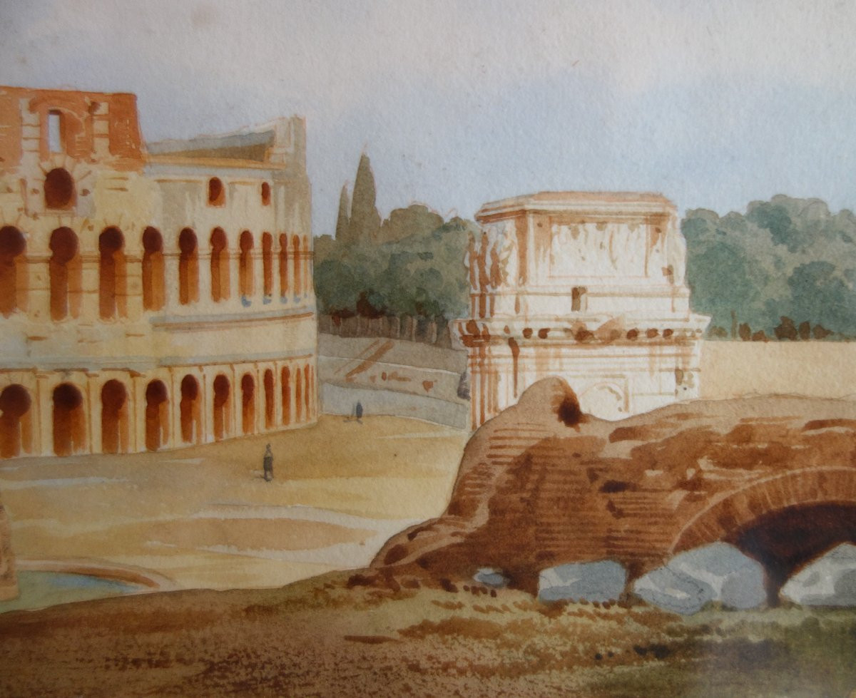 Victor-jean Nicolle - View Of The Collisée In Rome - Watercolor Drawing Late 18th Century-photo-1