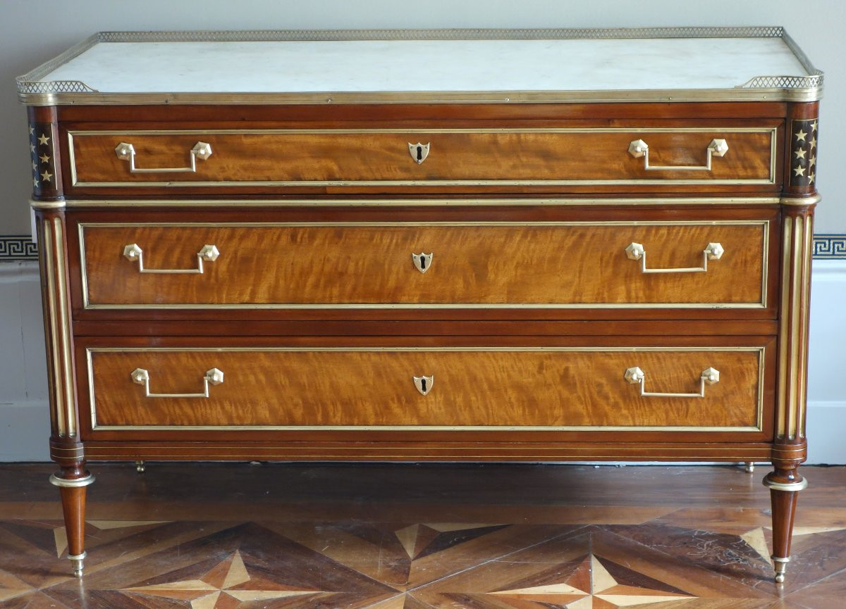 commode d'époque Directoire en plaquage de Citronnier et d'acajou - fin 18e siècle-photo-2