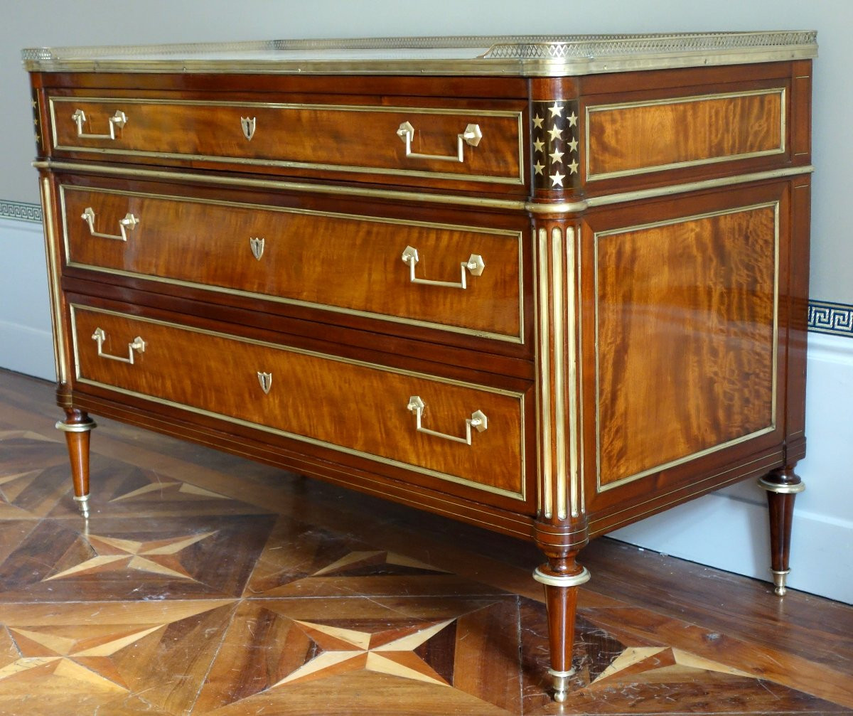 commode d'époque Directoire en plaquage de Citronnier et d'acajou - fin 18e siècle-photo-3