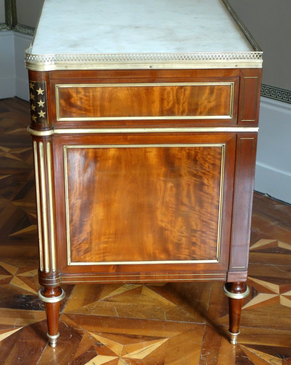 commode d'époque Directoire en plaquage de Citronnier et d'acajou - fin 18e siècle-photo-4