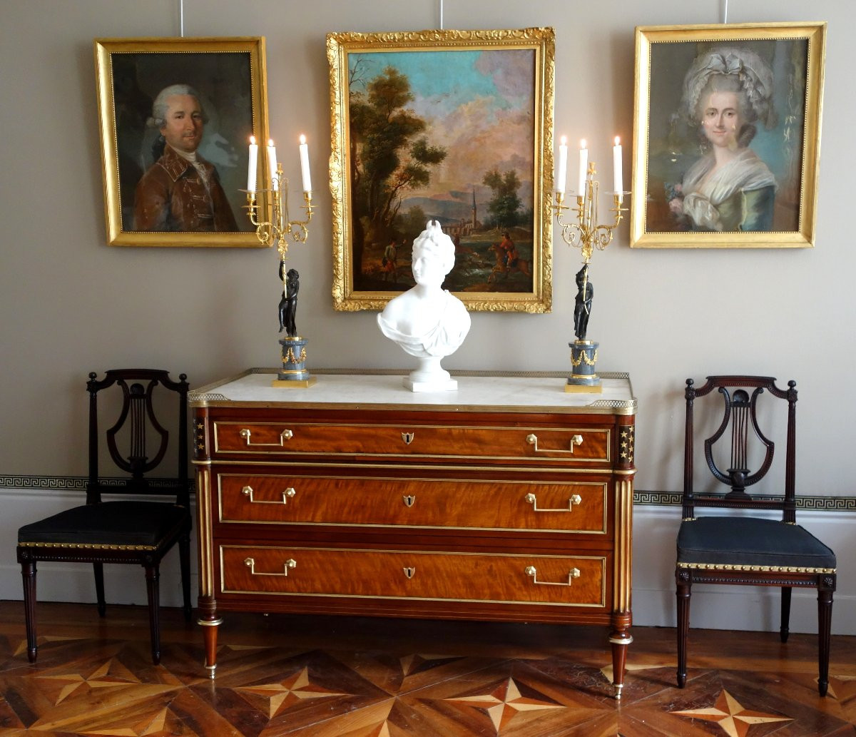 commode d'époque Directoire en plaquage de Citronnier et d'acajou - fin 18e siècle-photo-7