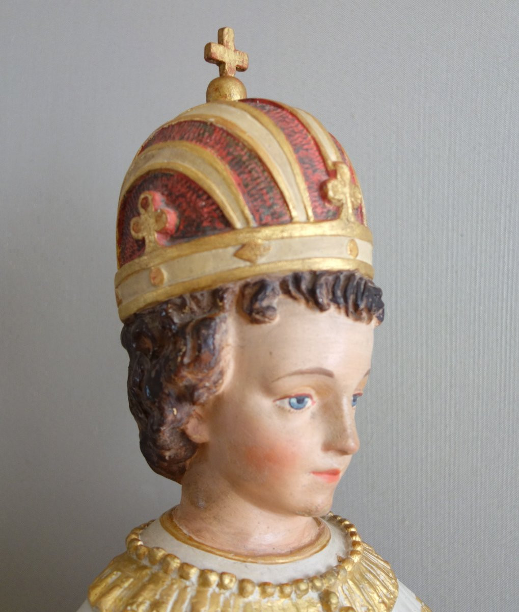 Large Devotional Statue Or Chapel: The Infant Jesus Of Prague - Gilded Polychrome Plaster-photo-1
