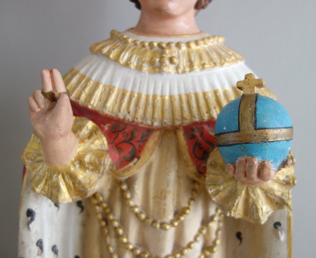 Large Devotional Statue Or Chapel: The Infant Jesus Of Prague - Gilded Polychrome Plaster-photo-2