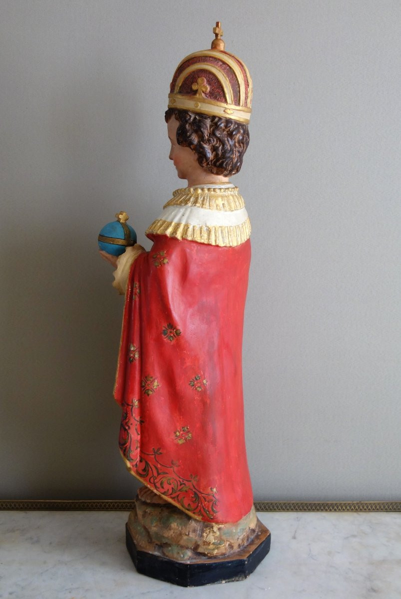 Large Devotional Statue Or Chapel: The Infant Jesus Of Prague - Gilded Polychrome Plaster-photo-4