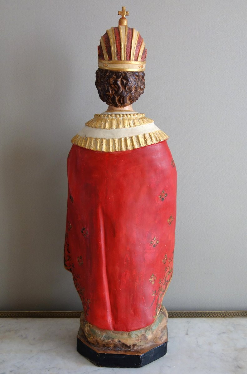 Large Devotional Statue Or Chapel: The Infant Jesus Of Prague - Gilded Polychrome Plaster-photo-5