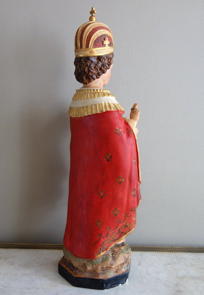 Large Devotional Statue Or Chapel: The Infant Jesus Of Prague - Gilded Polychrome Plaster-photo-6