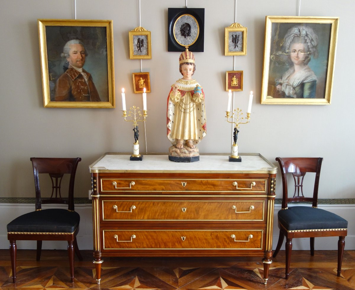 Large Devotional Statue Or Chapel: The Infant Jesus Of Prague - Gilded Polychrome Plaster-photo-8
