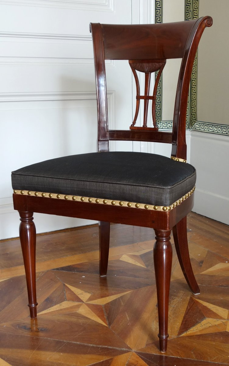 Demay Rue De Clery - Suite Of 4 Directoire Period Chairs Mahogany Molding & Horsehair - Stamped-photo-3