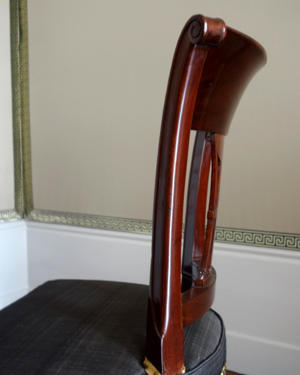 Demay Rue De Clery - Suite Of 4 Directoire Period Chairs Mahogany Molding & Horsehair - Stamped-photo-6
