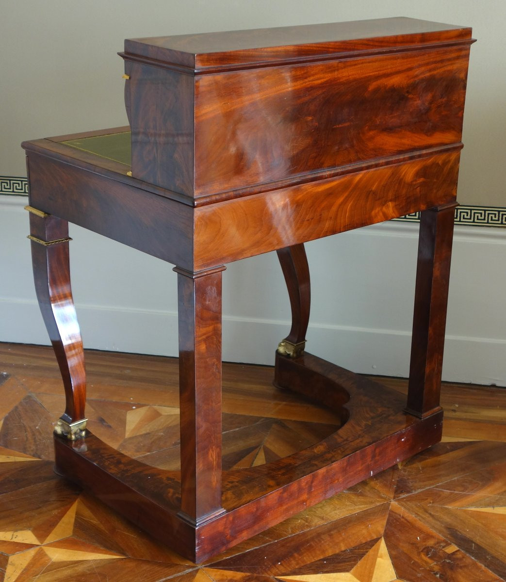 Bureau de milieu table à écrire cartonnier d'époque Empire en acajou et bronze doré-photo-1