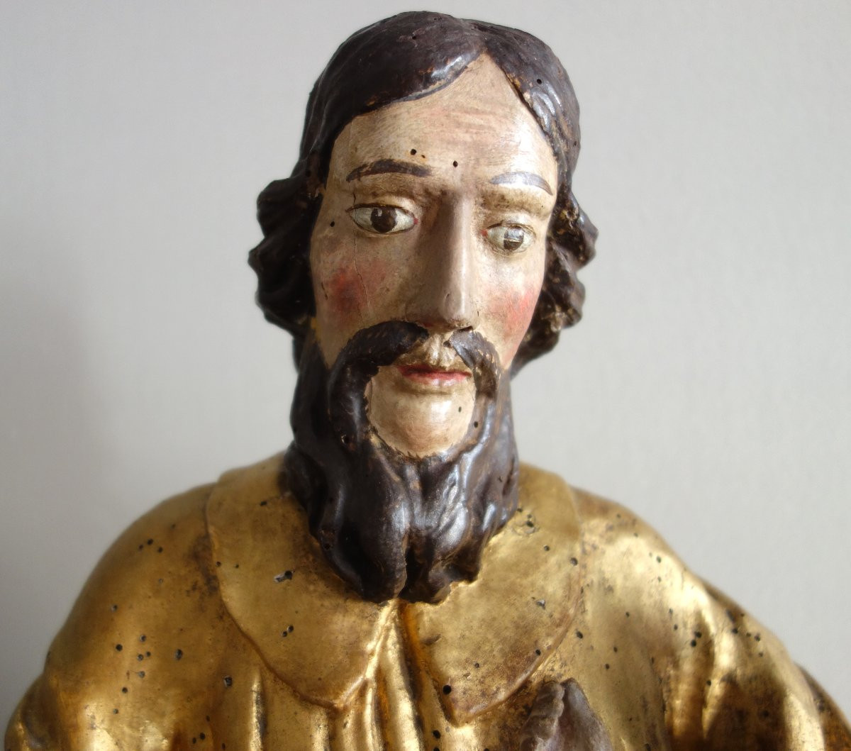 Saint Joseph And The Infant Jesus : Gilded Wood Statue - Alsace 17th Century - 72cm-photo-1
