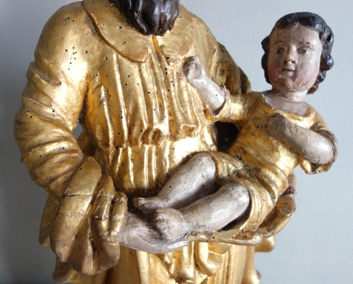 Saint Joseph And The Infant Jesus : Gilded Wood Statue - Alsace 17th Century - 72cm-photo-2