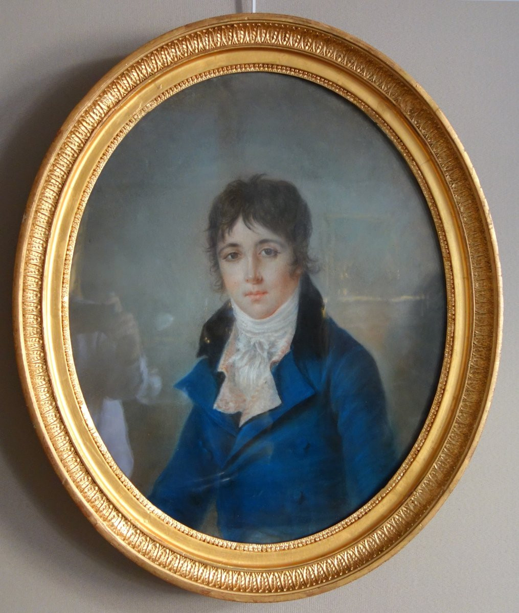 Ecole Française du début 19e siècle, portrait pastel d'un jeune aristocrate sous l'Empire-photo-2