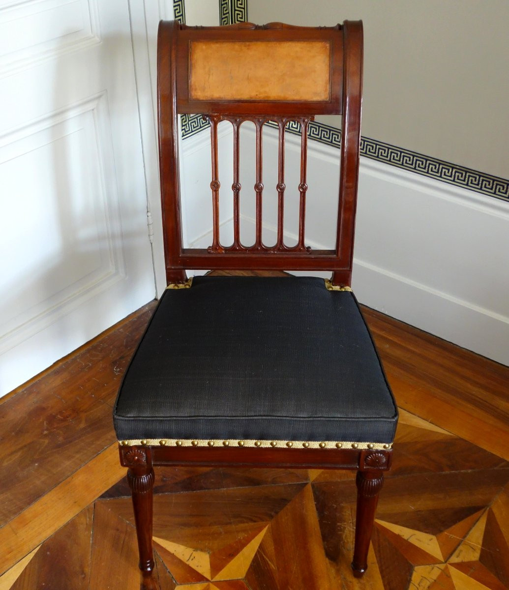 Georges Jacob - chaise à l'etrusque d'époque Directoire en acajou & crin de cheval - estampille-photo-2