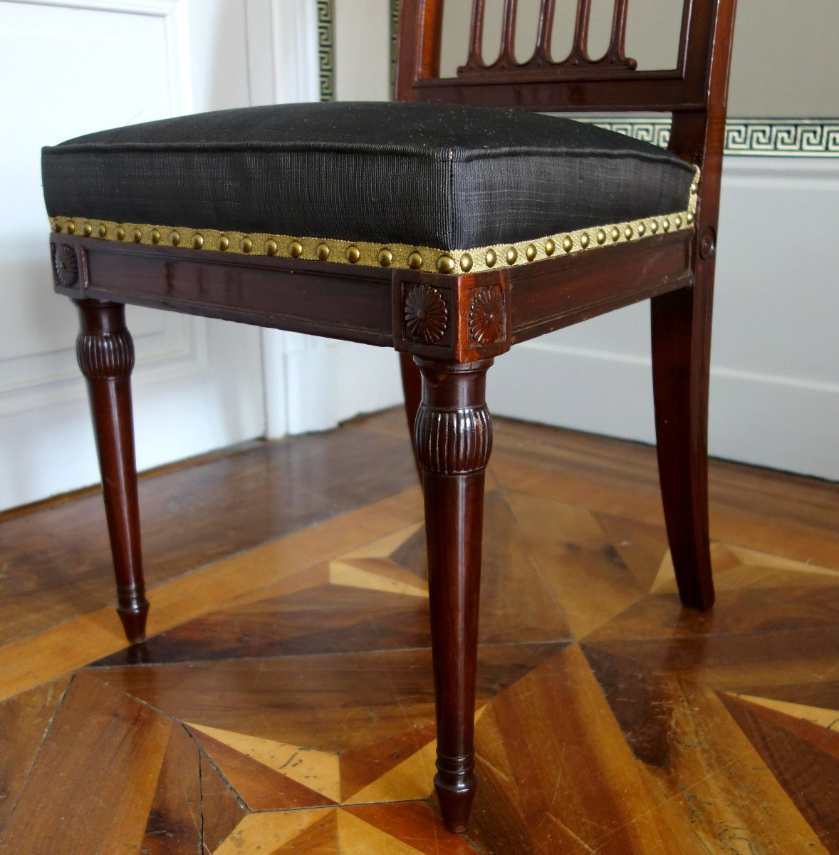 Georges Jacob - chaise à l'etrusque d'époque Directoire en acajou & crin de cheval - estampille-photo-1
