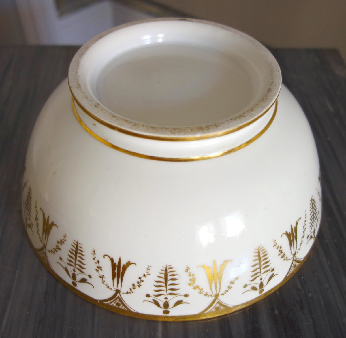Grand bol à biscuits Empire en porcelaine de Paris attribué à la Manufacture de Locré 23cm-photo-6