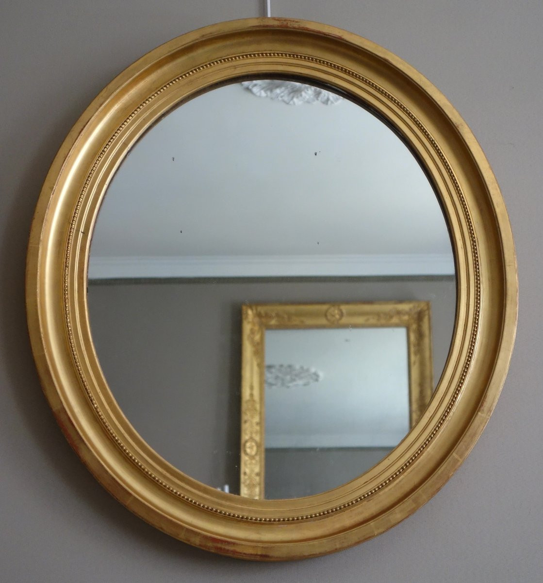 Pair Of Large Oval Mirrors In Gilded Wood And Mercury Glass In The Louis XVI Style-photo-3