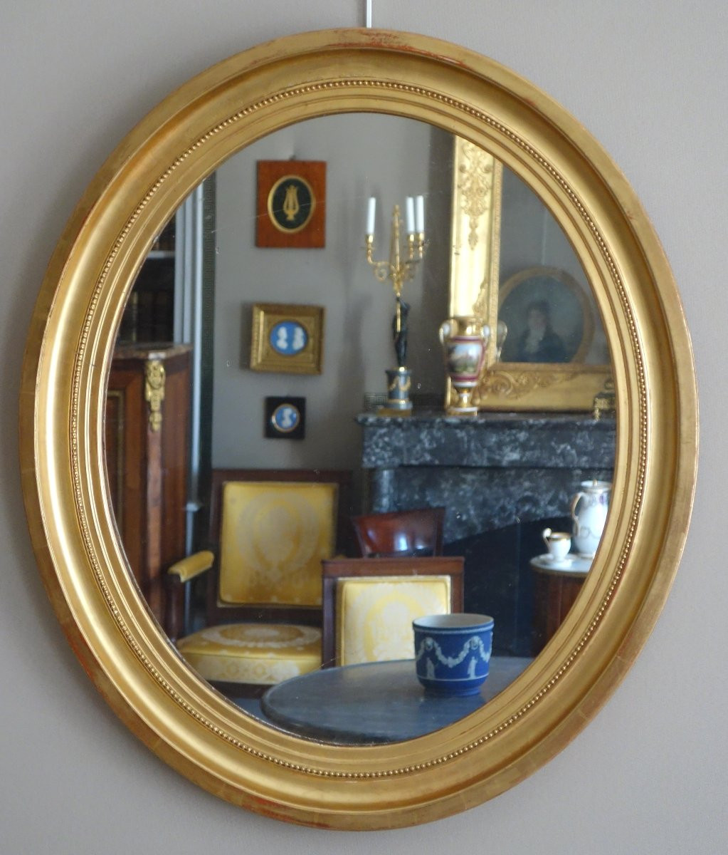 Pair Of Large Oval Mirrors In Gilded Wood And Mercury Glass In The Louis XVI Style-photo-4