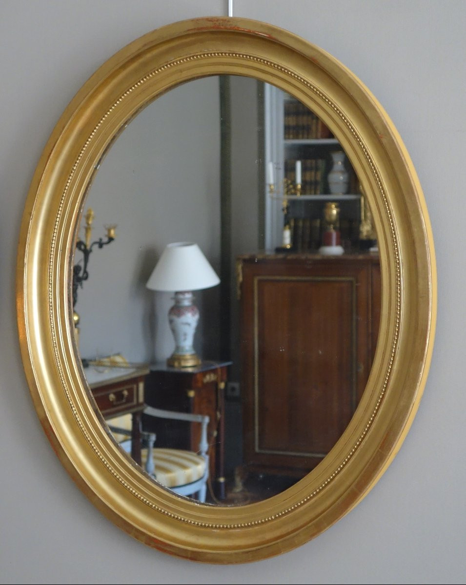 Pair Of Large Oval Mirrors In Gilded Wood And Mercury Glass In The Louis XVI Style-photo-1