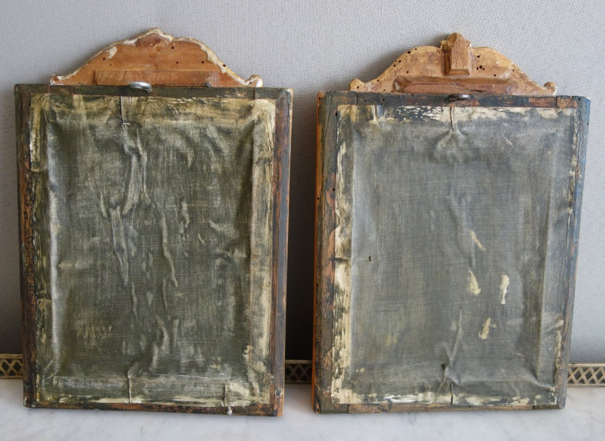 Souvenirs Du Grand Tour - Pair Of Miniature Paintings In Bronze, Faux Marble And Gilded Wood-photo-5