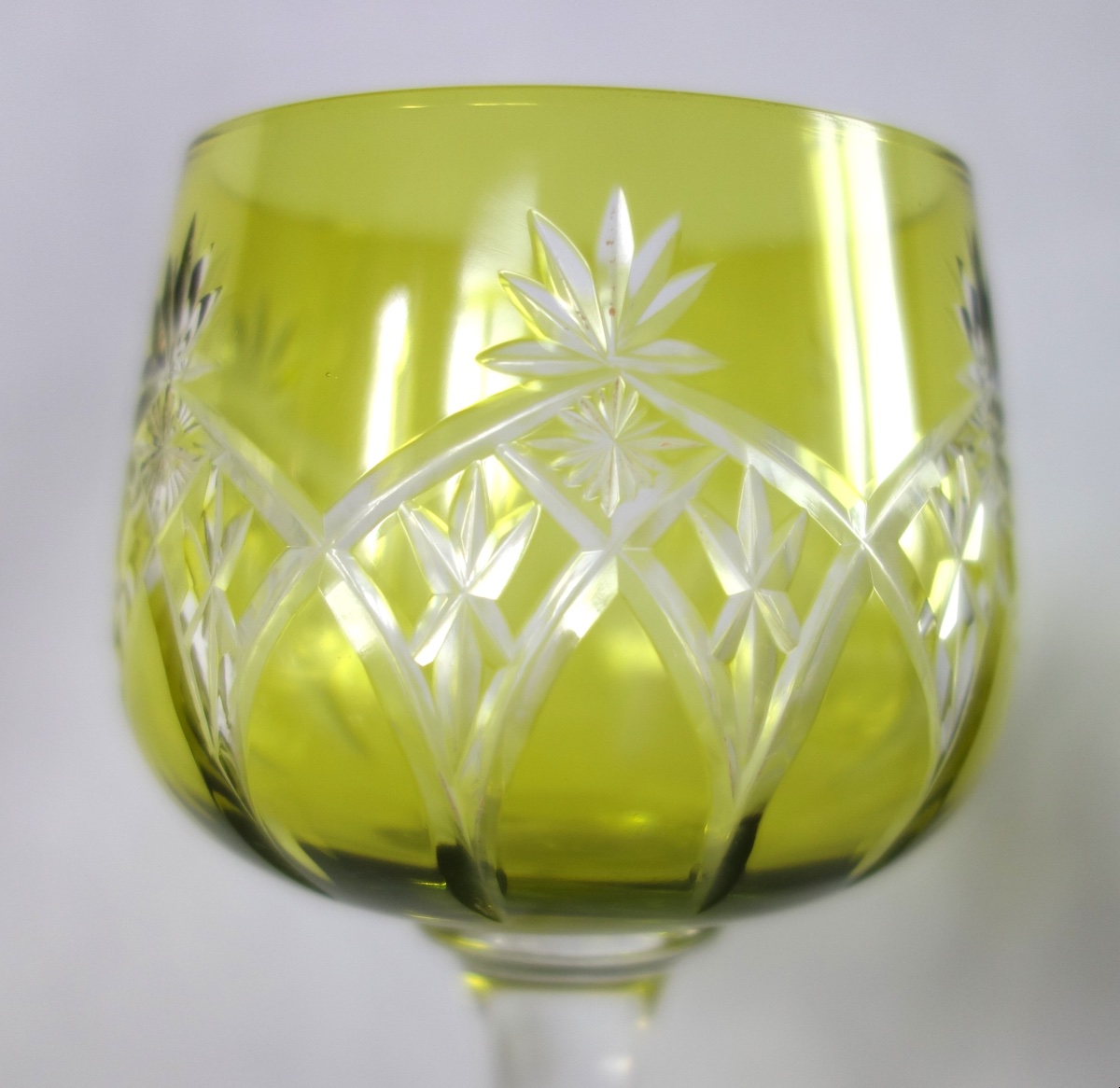 Baccarat: Suite Of 6 Roemers Rhine Wine Glasses In Moss Green / Chartreuse Overlay Crystal-photo-3