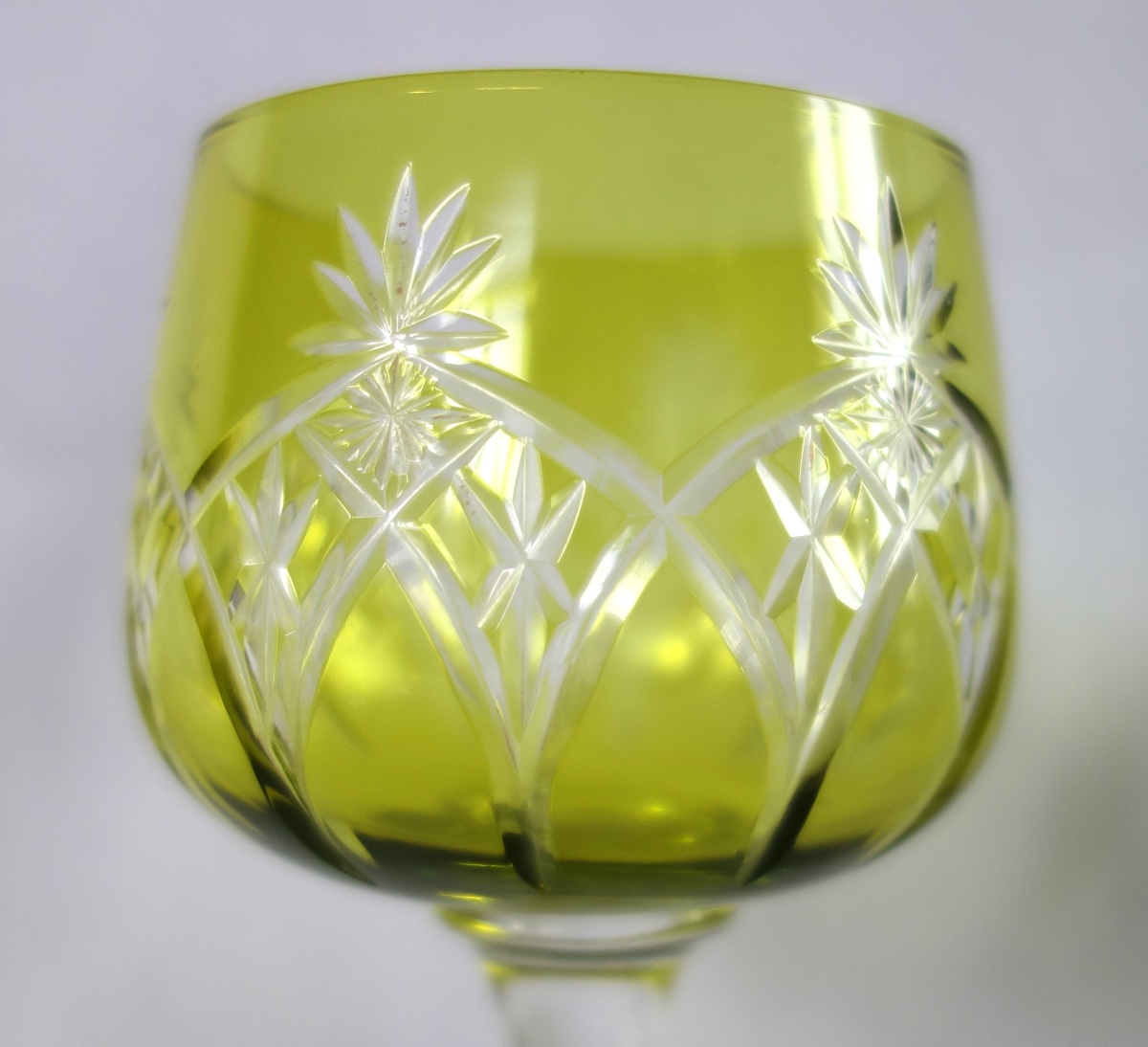 Baccarat: Suite Of 6 Roemers Rhine Wine Glasses In Moss Green / Chartreuse Overlay Crystal-photo-4