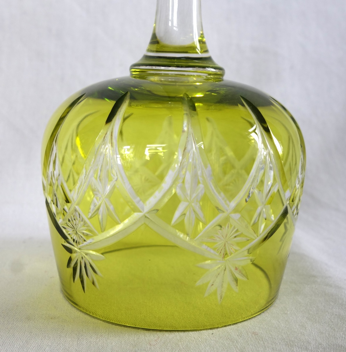 Baccarat: Suite Of 6 Roemers Rhine Wine Glasses In Moss Green / Chartreuse Overlay Crystal-photo-3