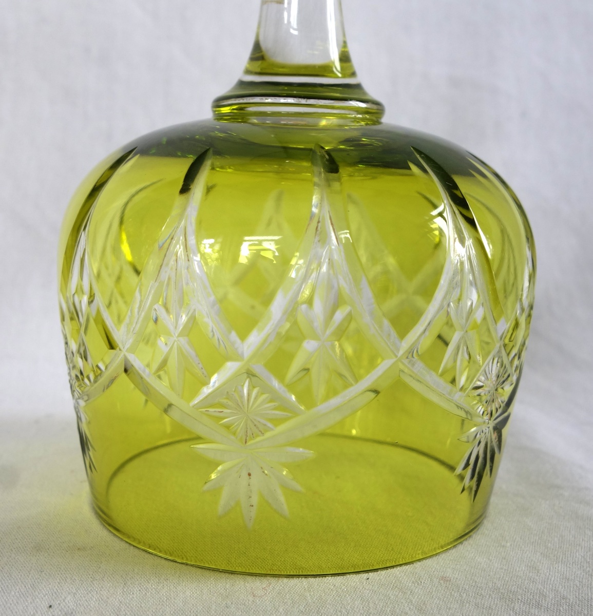 Baccarat: Suite Of 6 Roemers Rhine Wine Glasses In Moss Green / Chartreuse Overlay Crystal-photo-4
