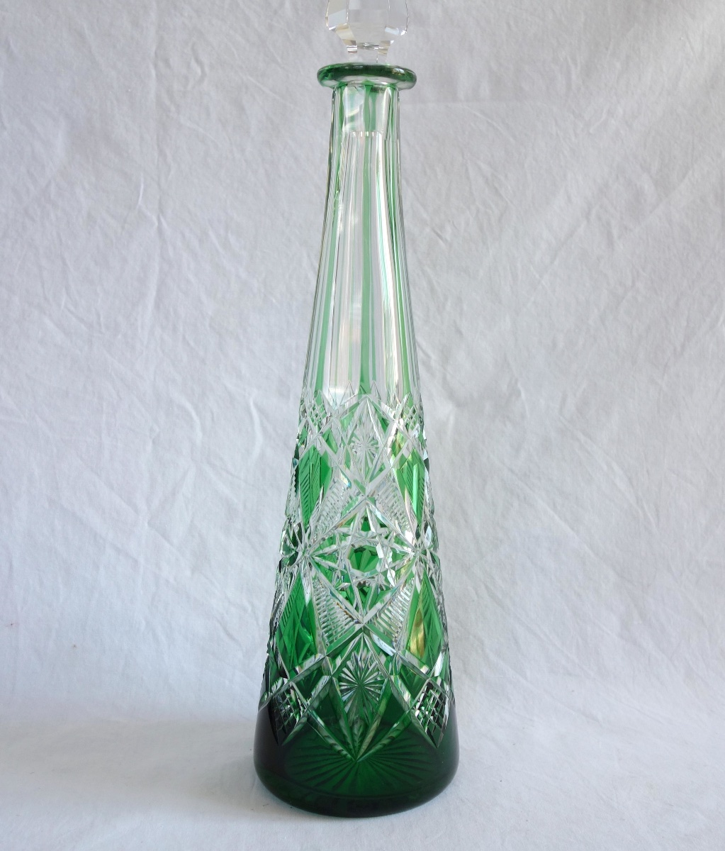 Baccarat: Rhine Wine Decanter In Green Overlay Crystal, Lagny Model - 42cm-photo-2