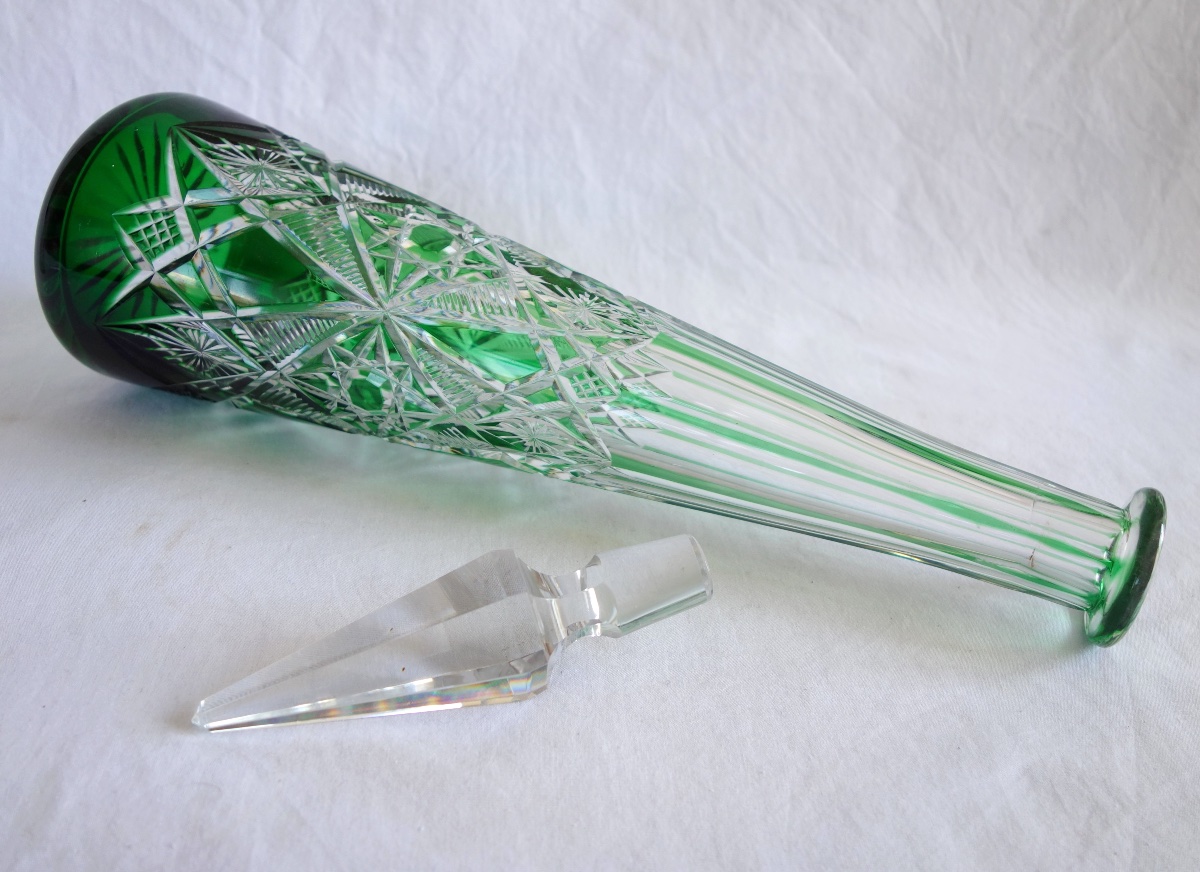 Baccarat: Rhine Wine Decanter In Green Overlay Crystal, Lagny Model - 42cm-photo-4