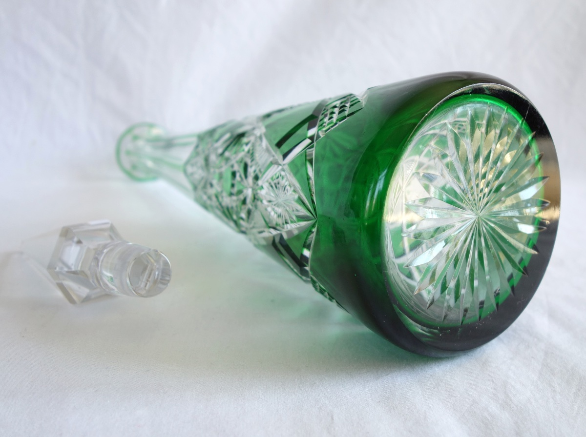 Baccarat: Rhine Wine Decanter In Green Overlay Crystal, Lagny Model - 42cm-photo-5