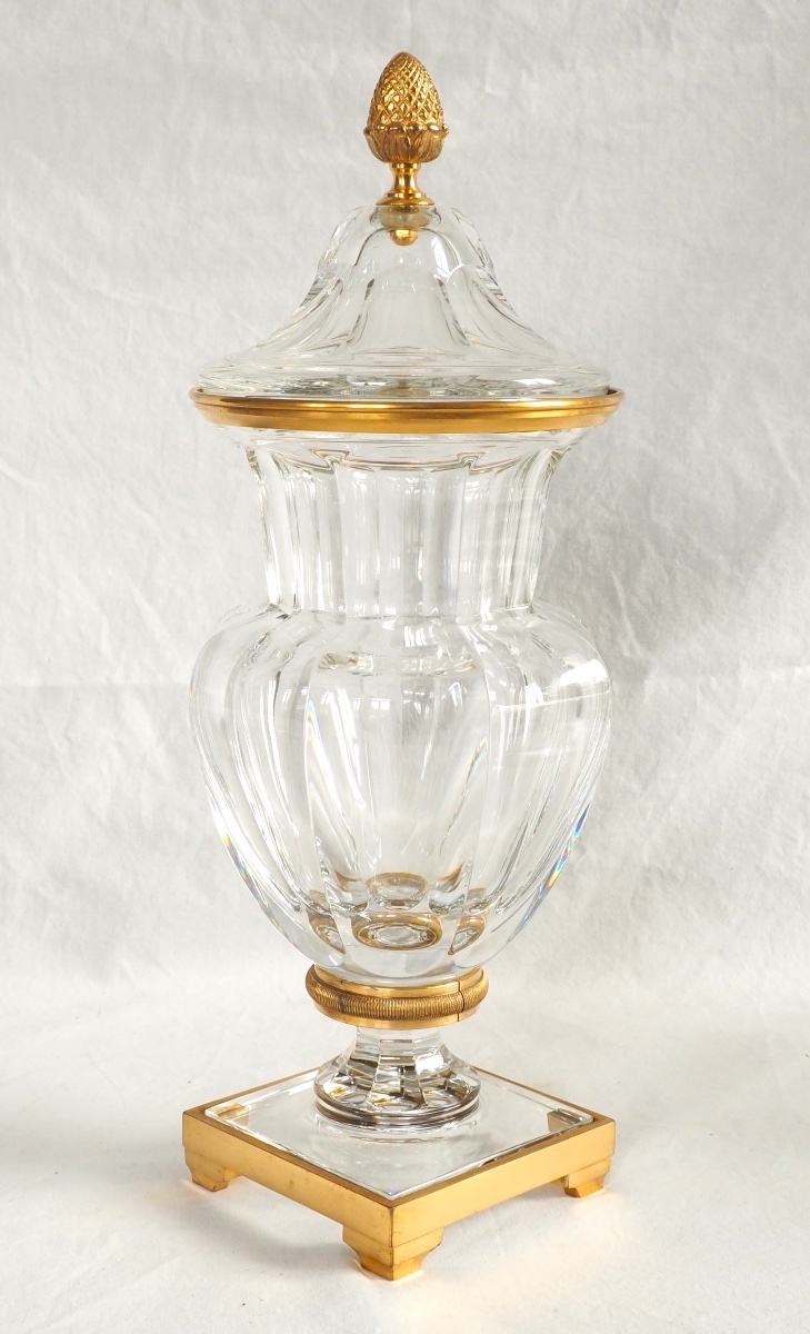 Baccarat: Tall Crystal And Gilt Bronze Vase - Malmaison Model-photo-2