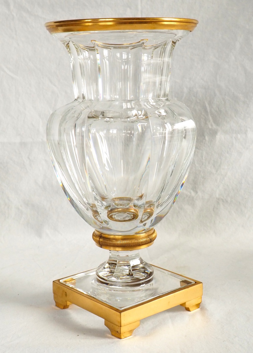 Baccarat: Tall Crystal And Gilt Bronze Vase - Malmaison Model-photo-1