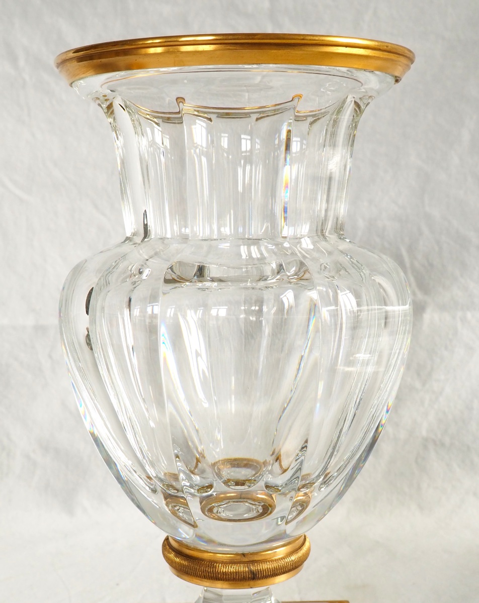Baccarat: Tall Crystal And Gilt Bronze Vase - Malmaison Model-photo-4