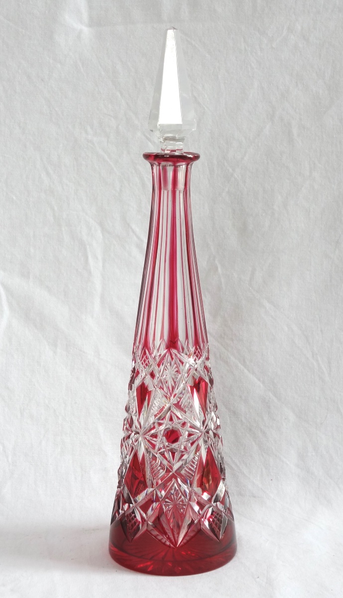 Baccarat : Service à liqueur en cristal overlay rose, modèle Lagny-photo-2