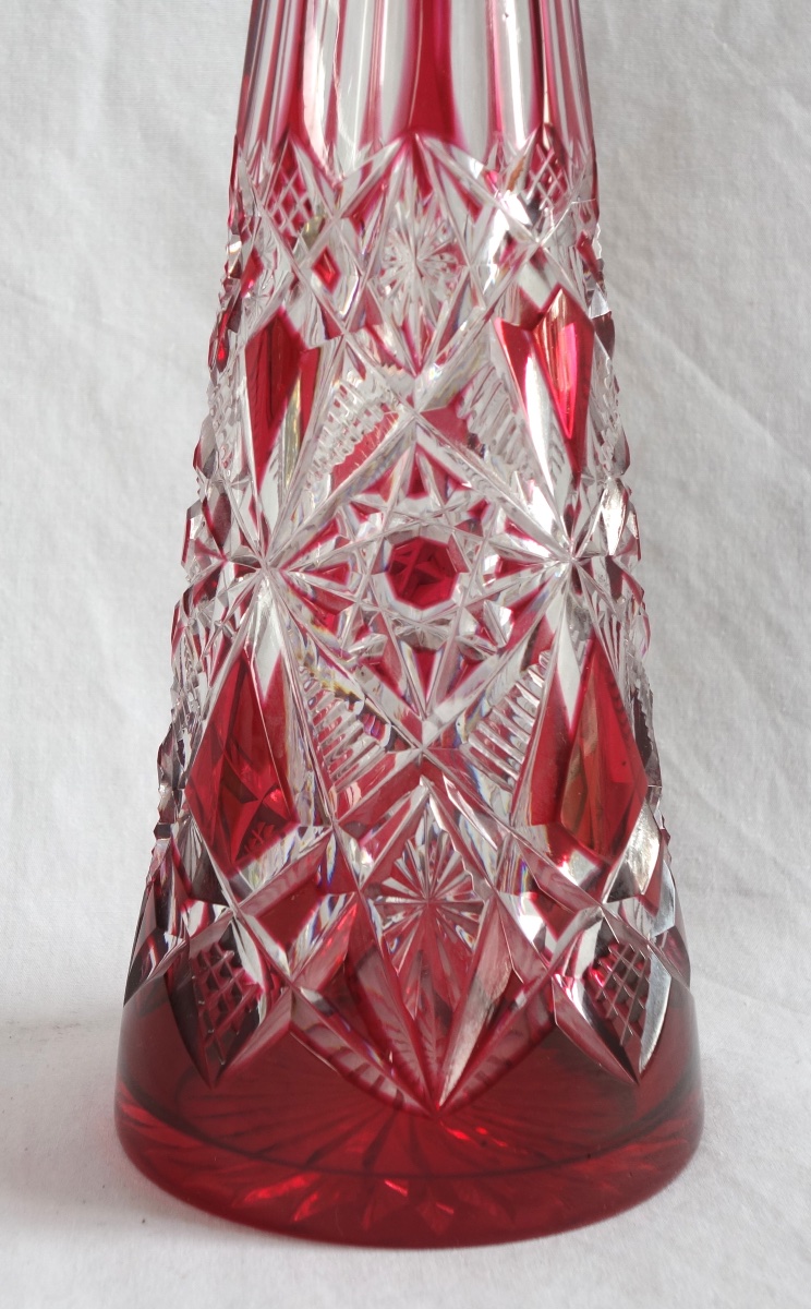 Baccarat : Service à liqueur en cristal overlay rose, modèle Lagny-photo-3