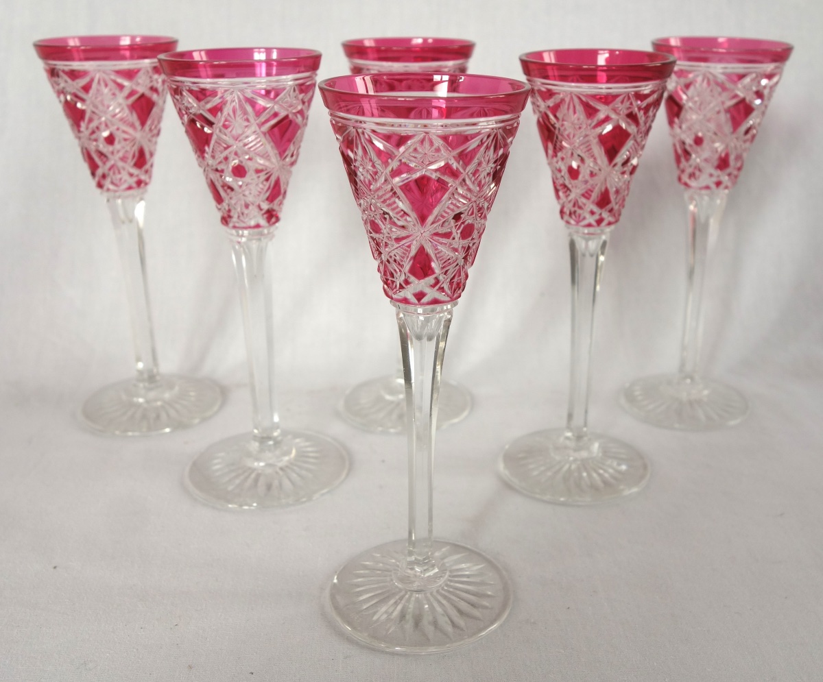 Baccarat : Service à liqueur en cristal overlay rose, modèle Lagny-photo-3