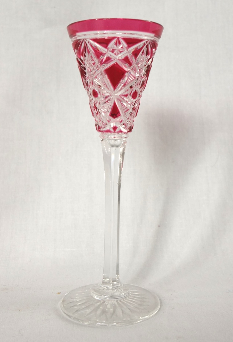 Baccarat : Service à liqueur en cristal overlay rose, modèle Lagny-photo-4