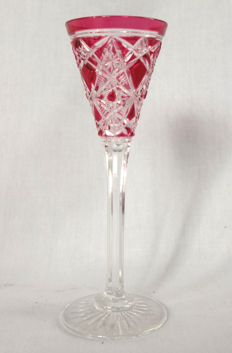 Baccarat : Service à liqueur en cristal overlay rose, modèle Lagny-photo-5