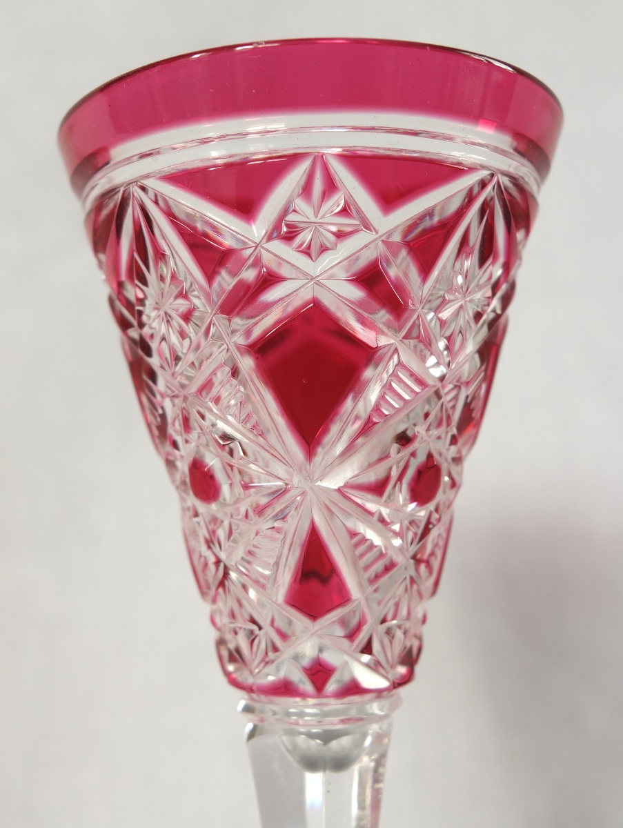 Baccarat : Service à liqueur en cristal overlay rose, modèle Lagny-photo-6
