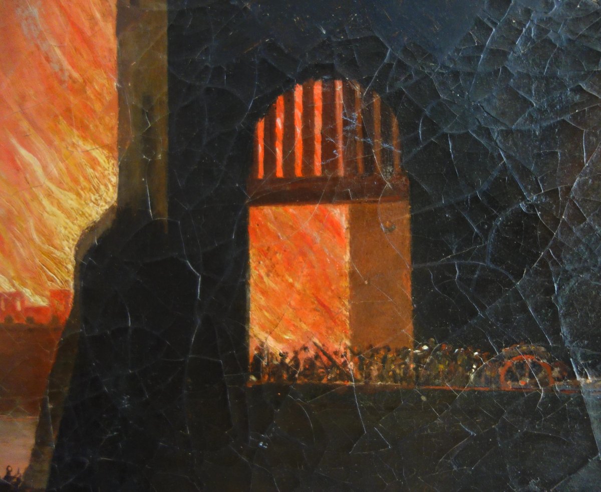 Large Oil On Canvas, Souvenir Of The Grand Tour - Fire In A City By Night - 127x109cm-photo-1