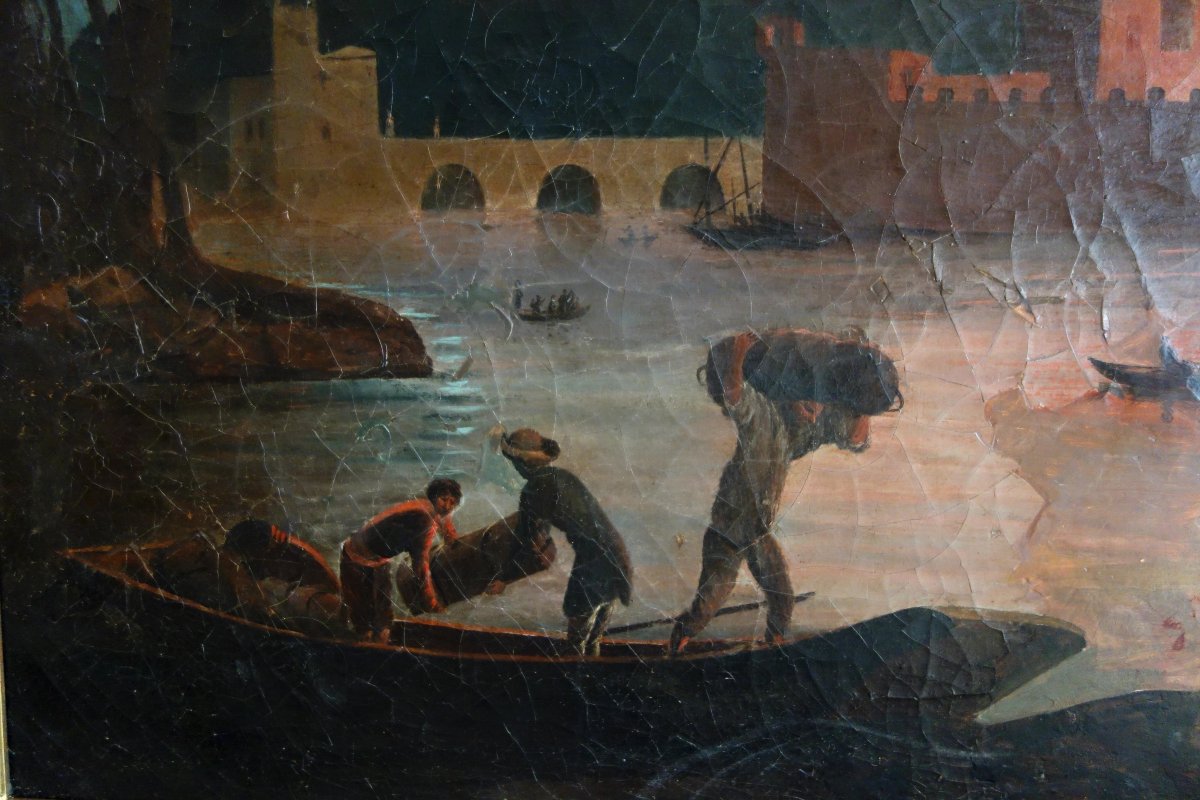 Large Oil On Canvas, Souvenir Of The Grand Tour - Fire In A City By Night - 127x109cm-photo-3